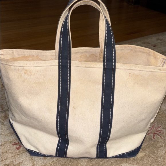 LL BEAN 80s vintage Canvas Boat and Tote Bag Blue and White Sawtooth tag - Picture 14 of 16